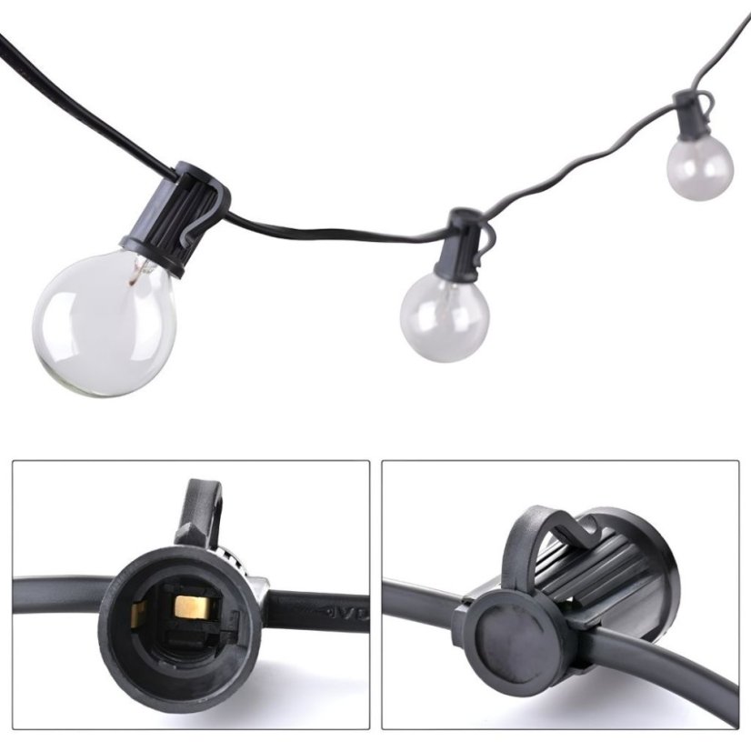 Kerti LED fényfüzér 15 m - 20 dekoratív izzó G40, melegfehér fény, IP44