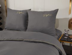 Lenjerie de pat grafit elegantă cu broderie și margine aurie