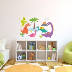 Adesivo per bambini con simpatici dinosauri colorati 100 x 60 cm