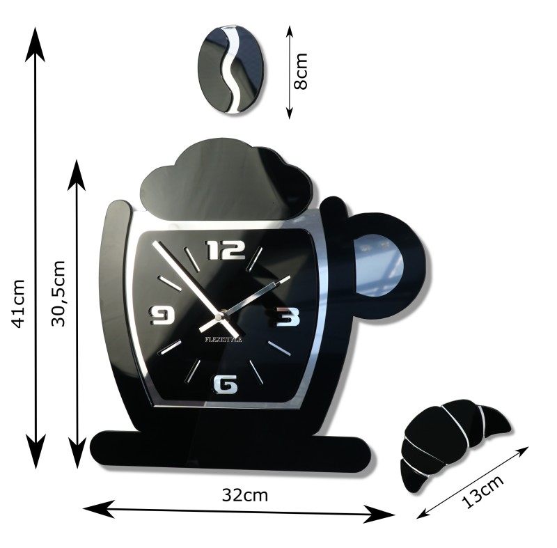 Moderni kuhinjski zidni sat u obliku šalice u crnoj boji