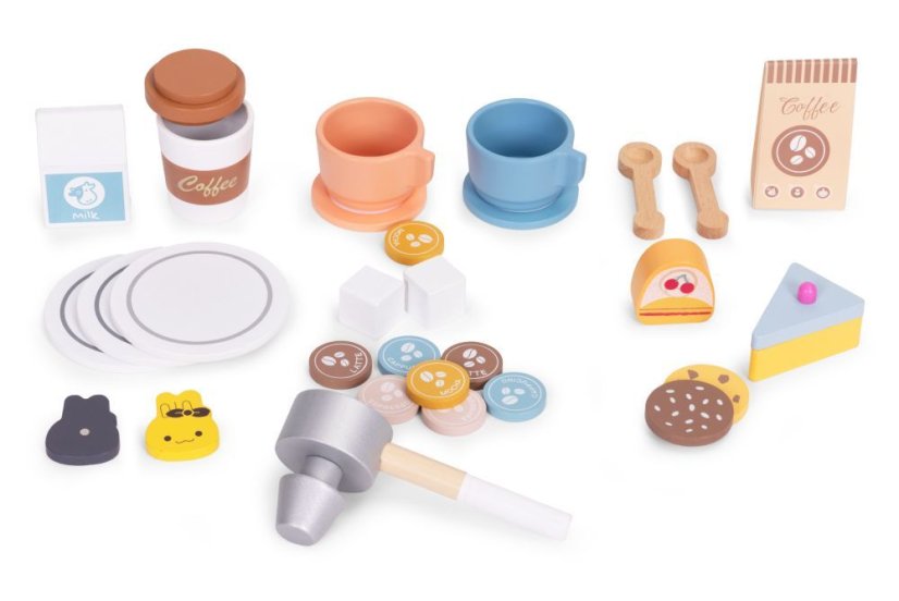 Hölzerne Kinder-Kaffeemaschine 2in1 mit 26 Zubehörteilen