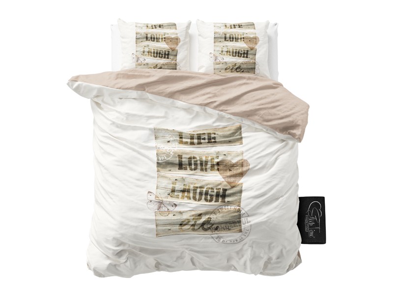 Béžové bavlnené posteľné obliečky s nápisom