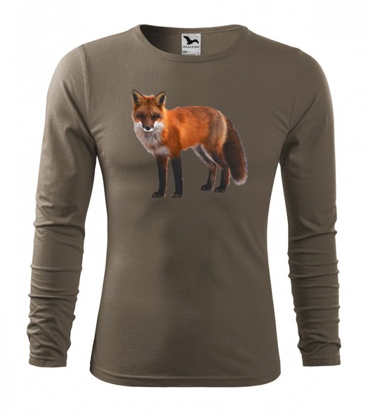 Tricou de bumbac de vânătoare cu imprimeu vulpe cu mâneci lungi