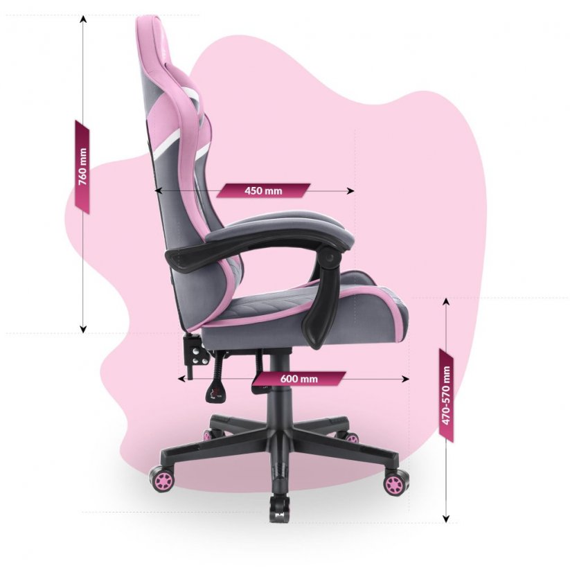 Детски стол за игра HC - 1004 сиво и розово с бели детайли