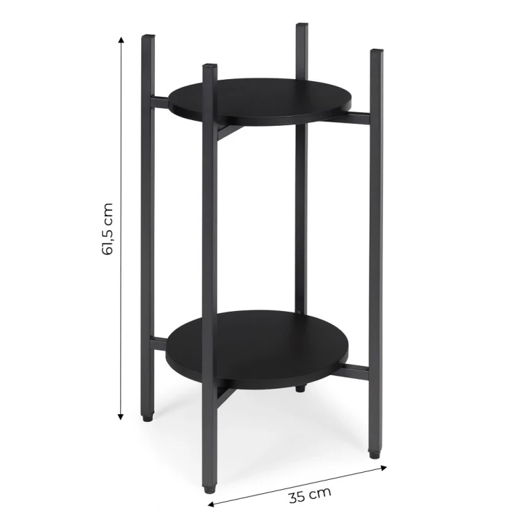 Suport pentru flori Loft - raft cu 2 etaje cu rafturi negre rotunde