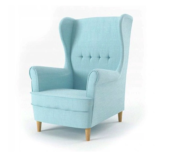 Svetlo modro oblikovan fotelj v skandinavskem slogu