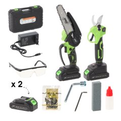 Set de unelte de grădină fără fir - ferăstrău și foarfece de crengi