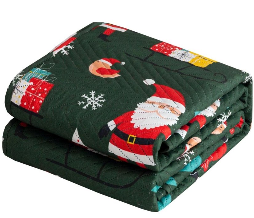 Steppelt karácsonyi ágytakaró Mikulással - zöld dekoratív ágytakaró