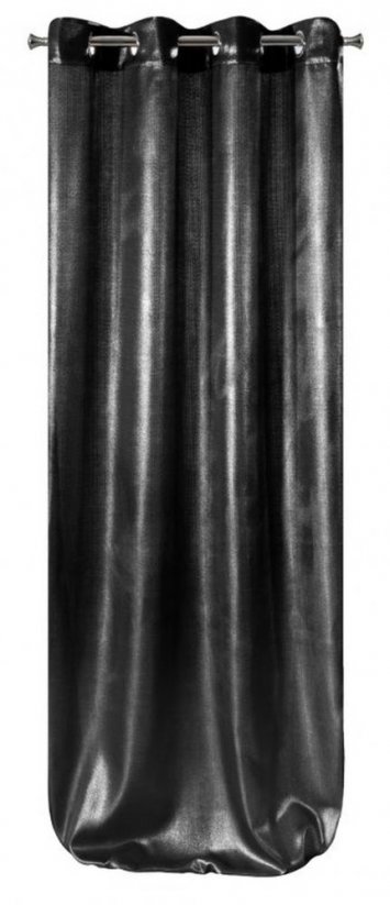 Závěs na okno v černé barvě z lesklé látky 140 x 250 cm