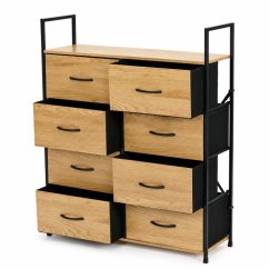 Comodă cu 8 sertare din material textil și cadru metalic 107 x 80 x 24 cm