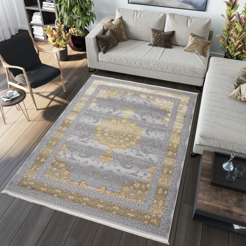 Exkluzív szürke szőnyeg arany keleti mintával - Méret: Szélesség: 200 cm | Hossz: 300 cm
