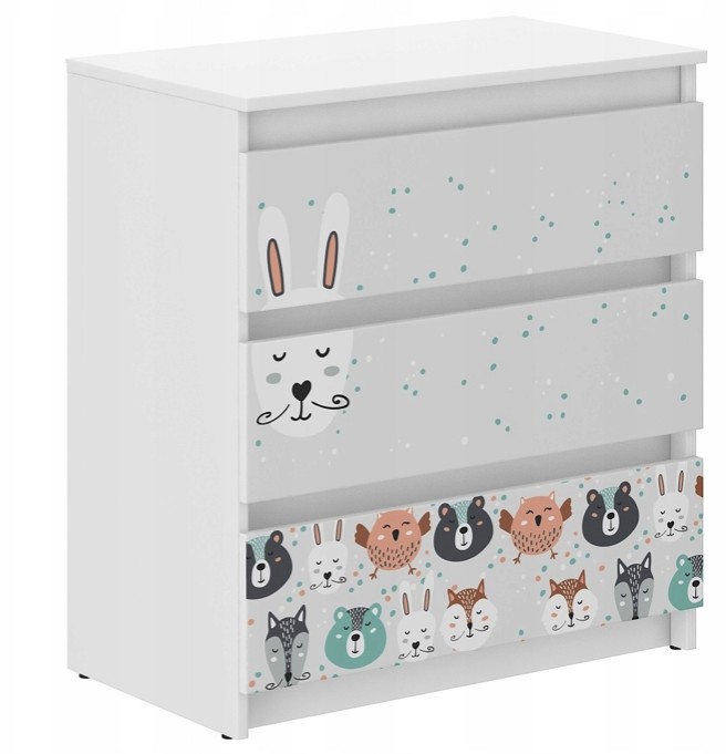 Cassettiera per cameretta con animali della foresta 76x40x70 cm