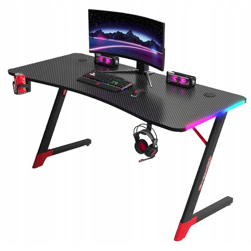 Čierny herný stôl, PC stôl s LED osvetlením RGB