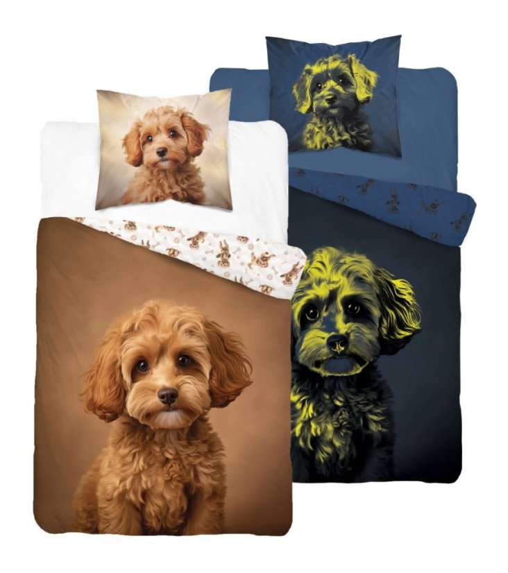 Bombažno posteljno perilo za otroke, ki se sveti v temi - Simpatičen psiček