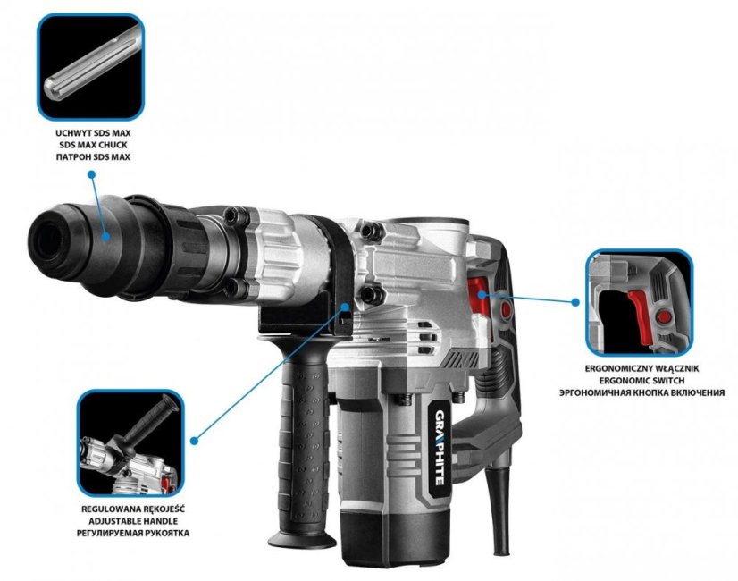 Martello demolitore SDS Max 1300W, alloggiamento in GRAFITE