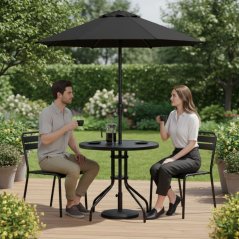 Okrúhly záhradný stolík 80 cm  s otvorom na slnečník - čierny