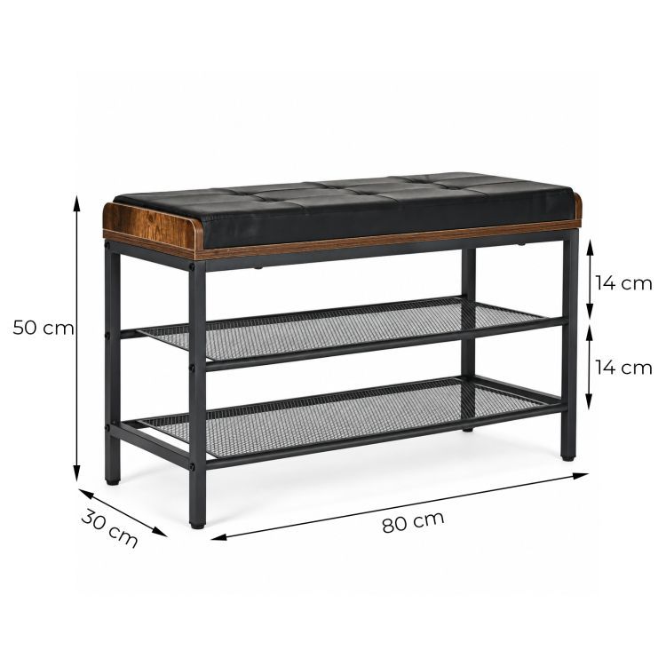 Botník s čalouněným sedákem a 2 policemi – 80 x 50 x 30 cm