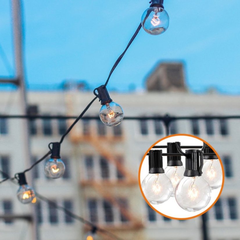 Kerti LED fényfüzér 15 m - 20 dekoratív izzó G40, melegfehér fény, IP44