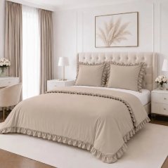 Lenjerie de pat romantică din microfibră, cu volane decorative – bej
