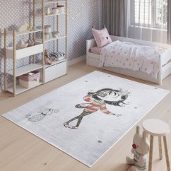 Detský koberec do dievčenskej izby so slečnou a psíkom