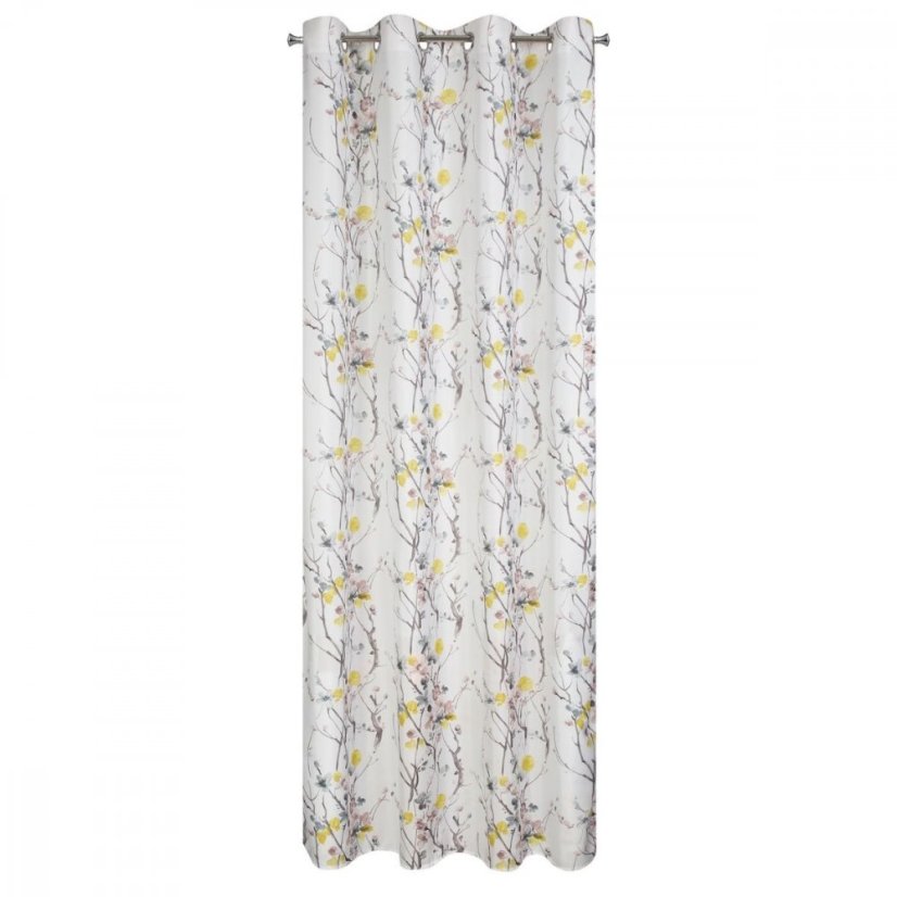 Perdea albă aerisită și ușoară pentru cercuri cu model floral galben 140 x 250 cm