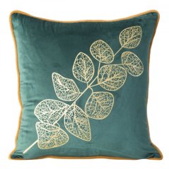 Dekoratívna zamatová obliečka na vankúš so zlatým motívom lístkov gingka 45 x 45 cm 