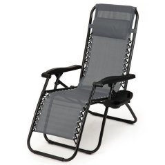 Gartenliege grau mit Getränkehalter