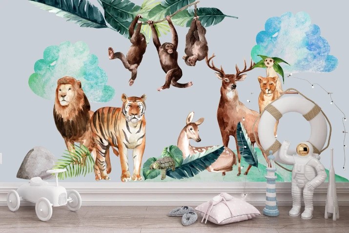 Autocolant de perete animale de la grădina zoologică - Mărimea: 80 x 160 cm