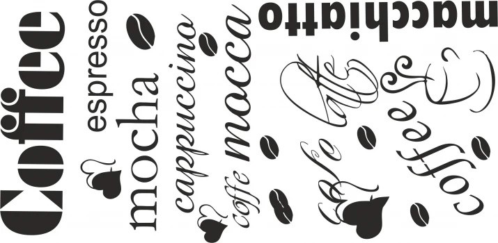 Wandaufkleber für die Küche mit den Namen der verschiedenen Kaffeesorten - Größe: 60 x 120 cm
