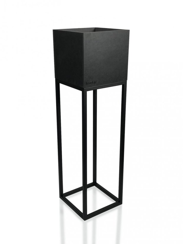 Ghiveci metalic minimalist înalt negru 22X22X80 cm