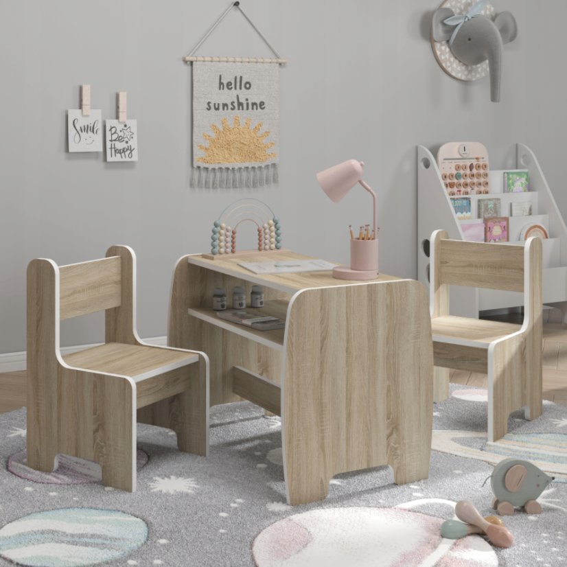 Dětský set - stůl a 2 židle s úložným prostorem - Sonoma