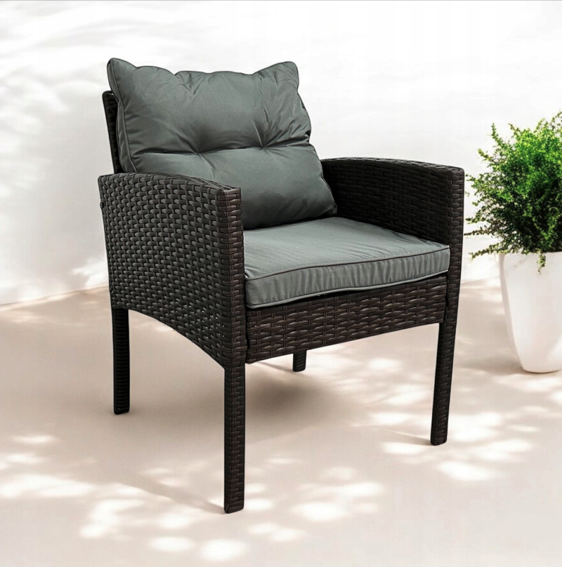 Technoratánból készült kerti fotel SFS078-SC - sötétbarna + szürke párna