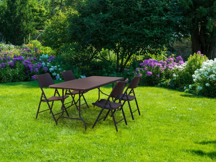 Összecsukható kerti bankett vendéglátó asztal 180 cm - rattan