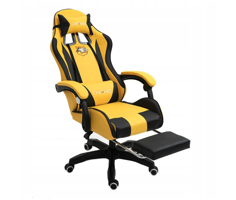 Udobna gaming stolica s crno-žutim masažnim jastukom