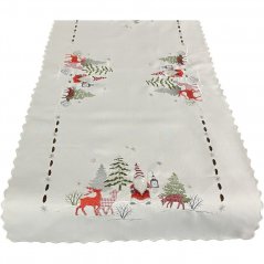Stola bianca natalizia con ricamo di elfi e renne