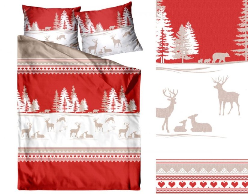 Prémium pamut ágynemű piros havas erdei motívummal