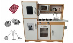 Kinderküche aus Holz mit Zubehör und LED-Beleuchtung