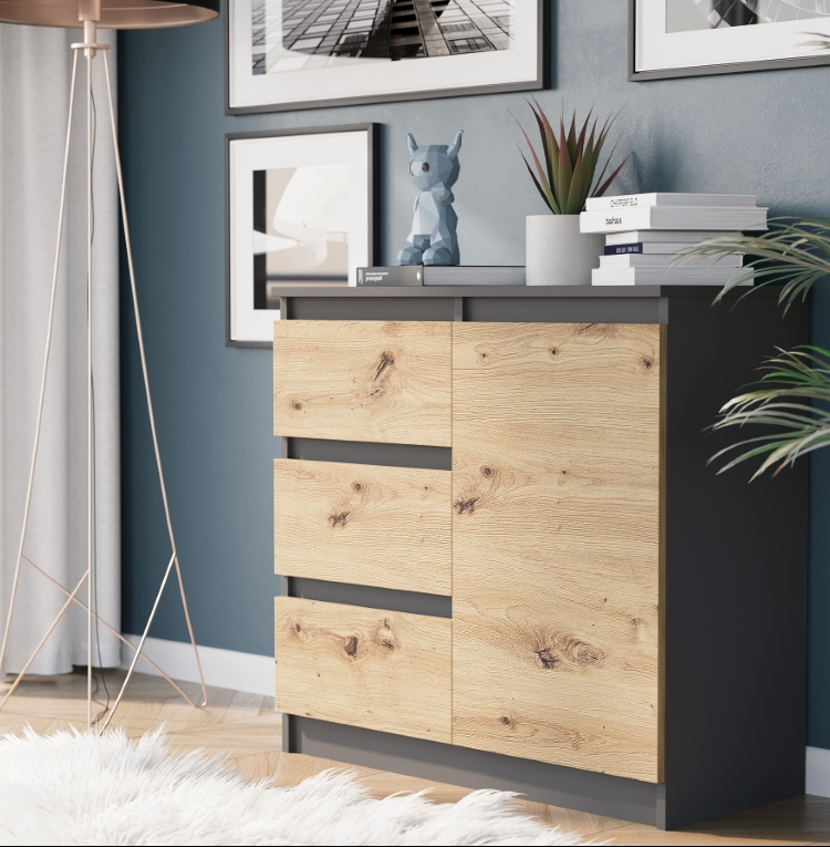 Komoda R-80-S3 se zásuvkami 80 cm - různé barevné varianty - Barva produktu: antracit mix bílá