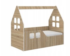 Kinderbettenhaus 140 x 70 cm im Dekor Eiche sonoma links