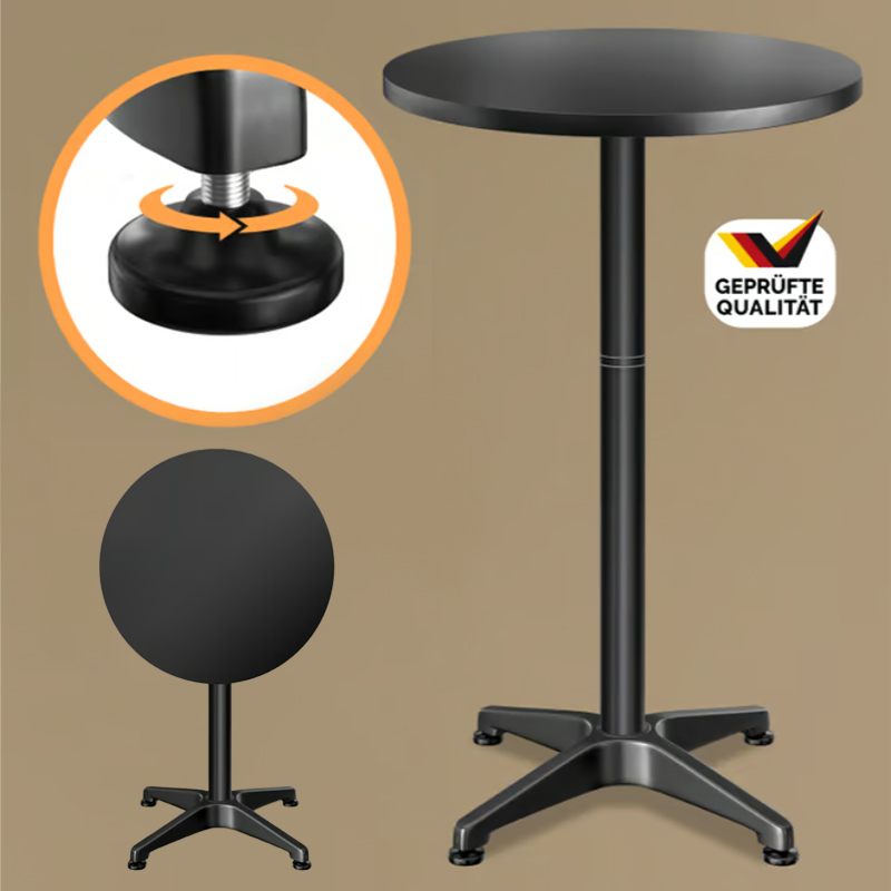 Výškovo nastaviteľný barový stôl Ø60 cm - 70/115 cm, čierny