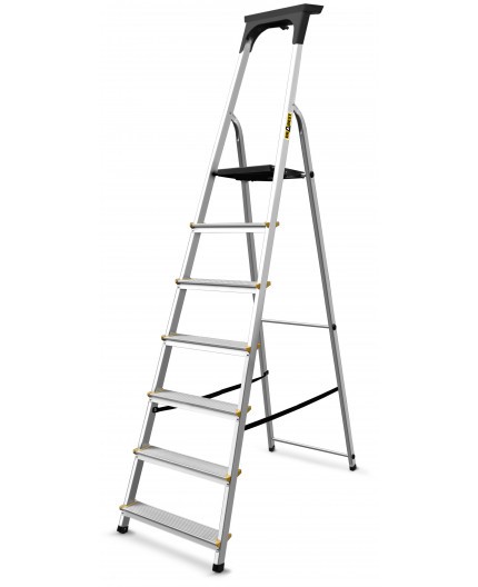 Aluminijasta lestev s 7 stopnicami, polico in nosilnostjo 150 kg