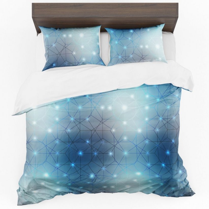 Lenjerie de pat modernă în culoarea albastră, cu un model 3D