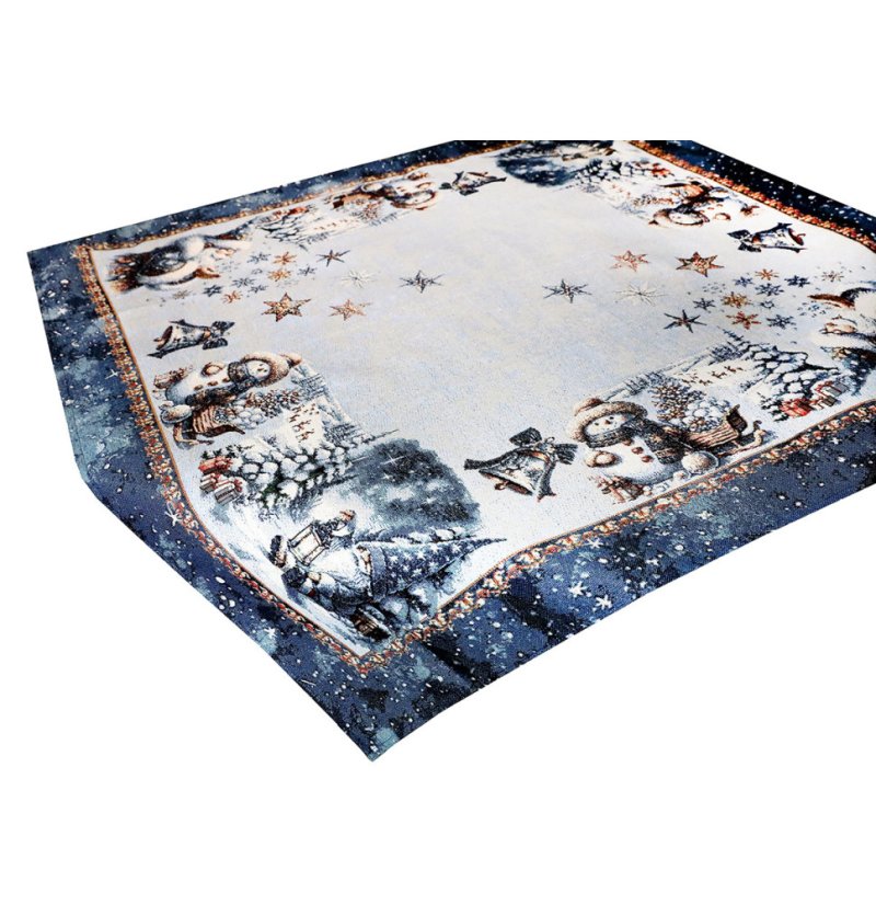 Karácsonyi faliszőnyeg terítő lurexszel - Hóember és hópelyhek