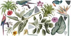 Adesivo murale con foglie e animali tropicali