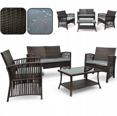 Set da giardino NM-02 in tecnicoratano di alta qualità - marrone scuro + cuscini grigi
