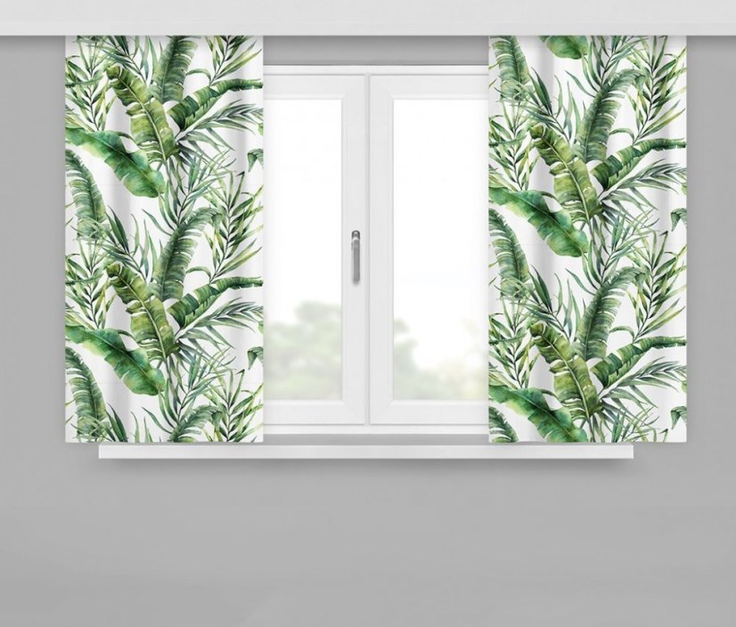 Draperie albă cu imprimeu frunze Draperie albă cu imprimeu frunze
