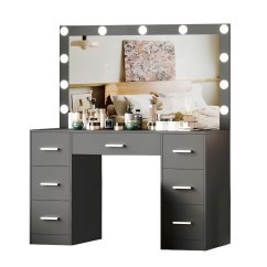 Veľký toaletný stolík s osvetlením 80 x 40 x 110cm čierny