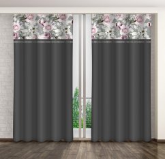 Einfache dunkelgraue Gardine mit rosa Pfingstrosenmuster