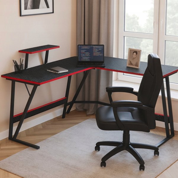 Kotna igralna miza BG02 - črna s polico za monitor