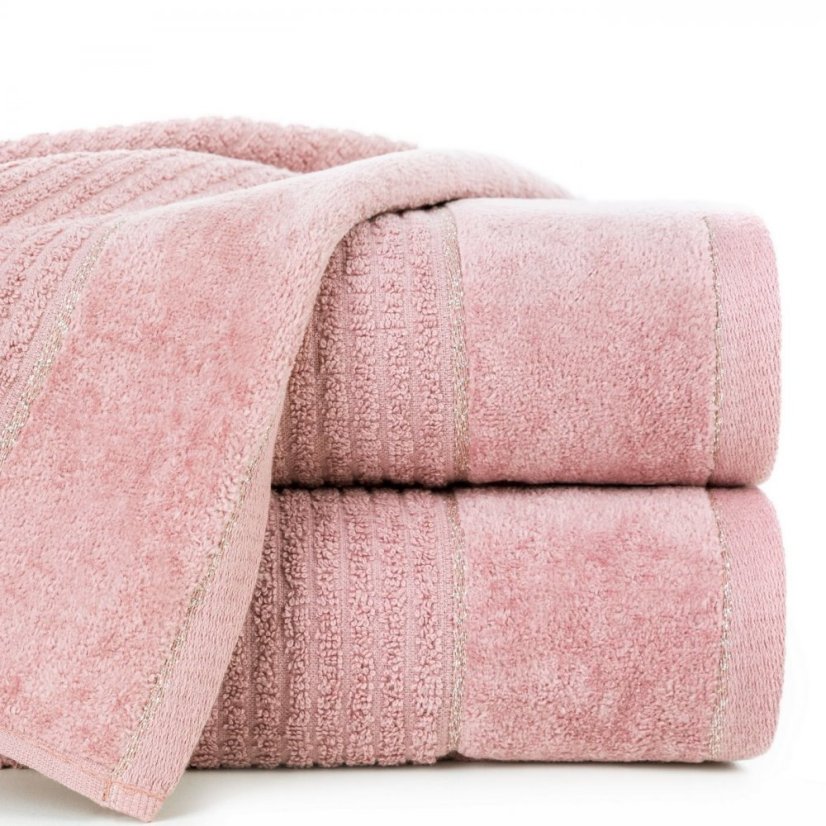 GLORY Baumwollhandtuch in Rosa mit Veloursrand und glänzendem Garn